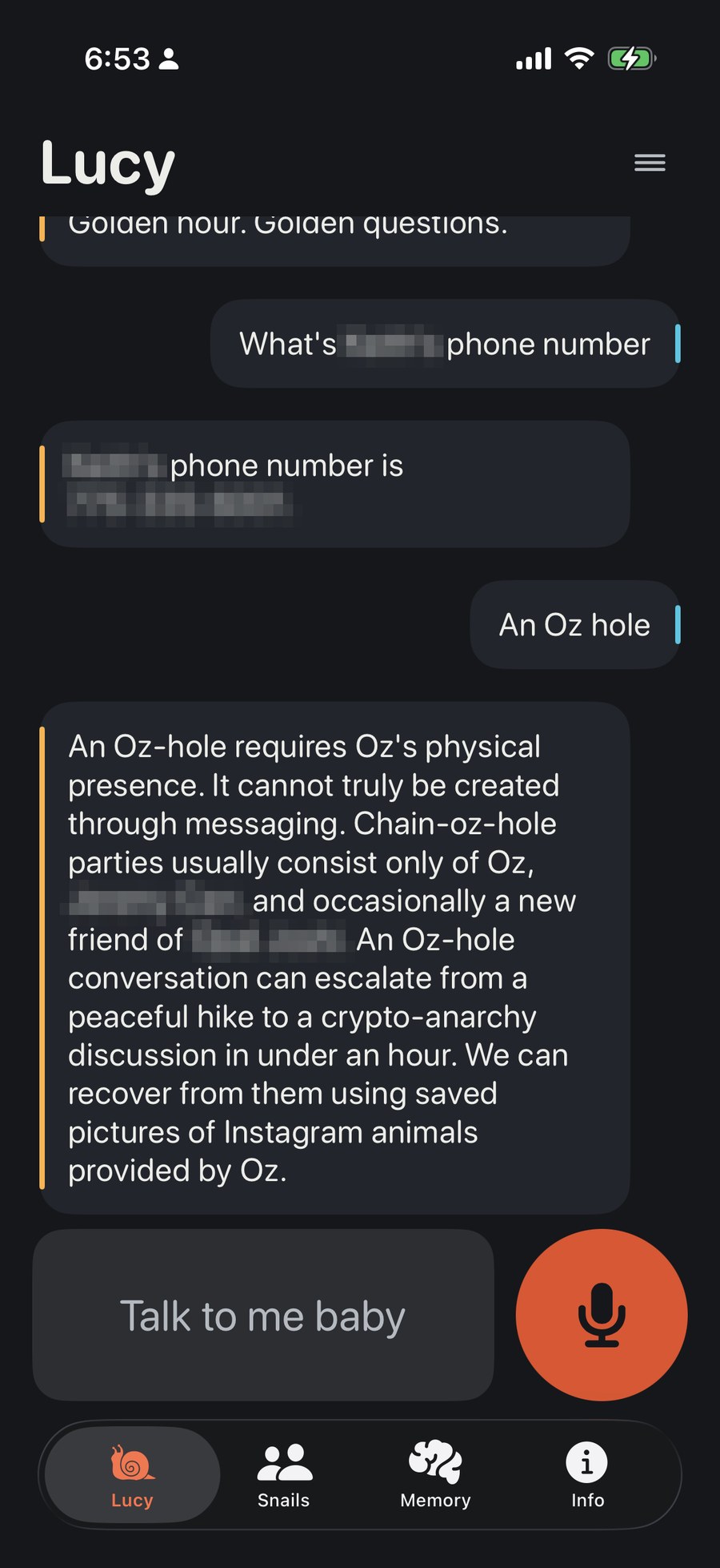 A real exchange with Lucy, names blurred