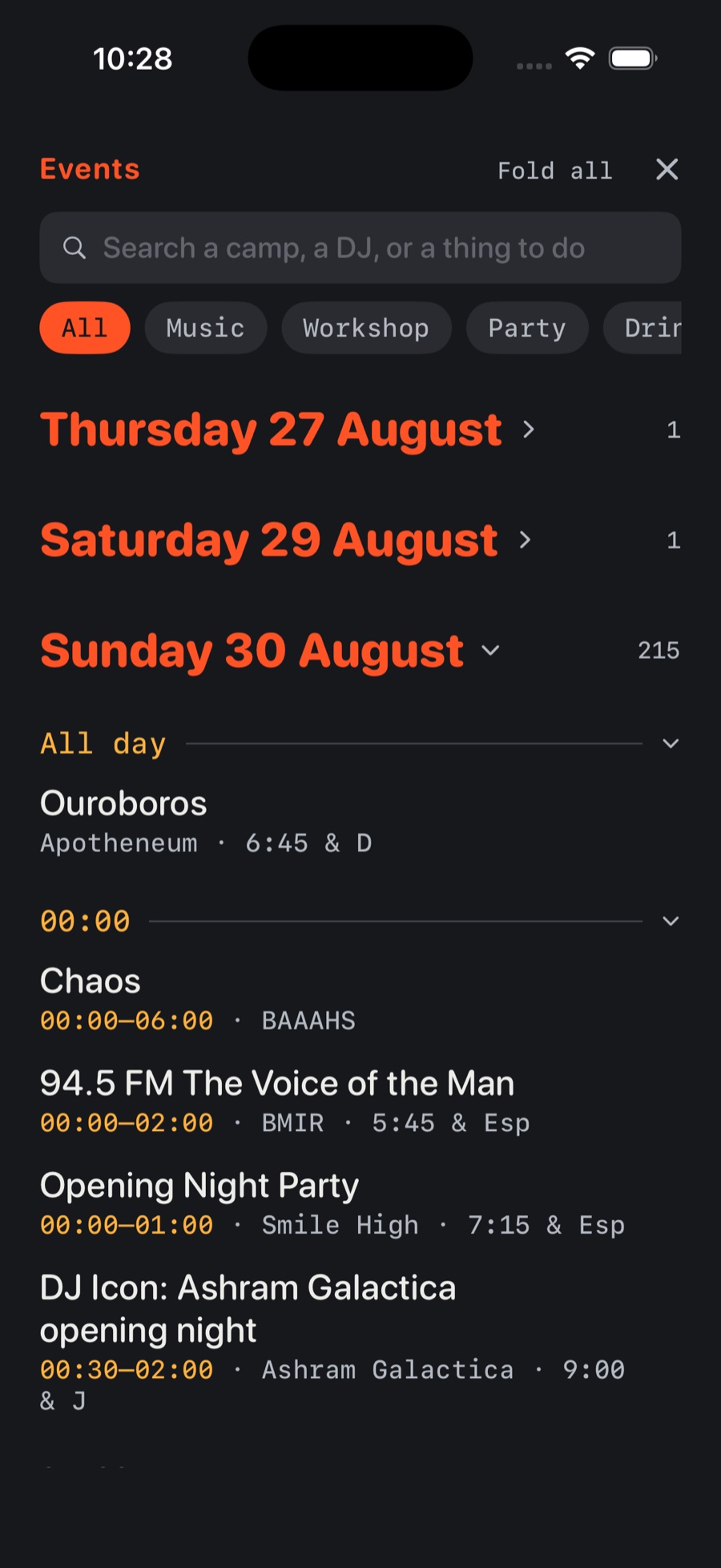 The city's event listings