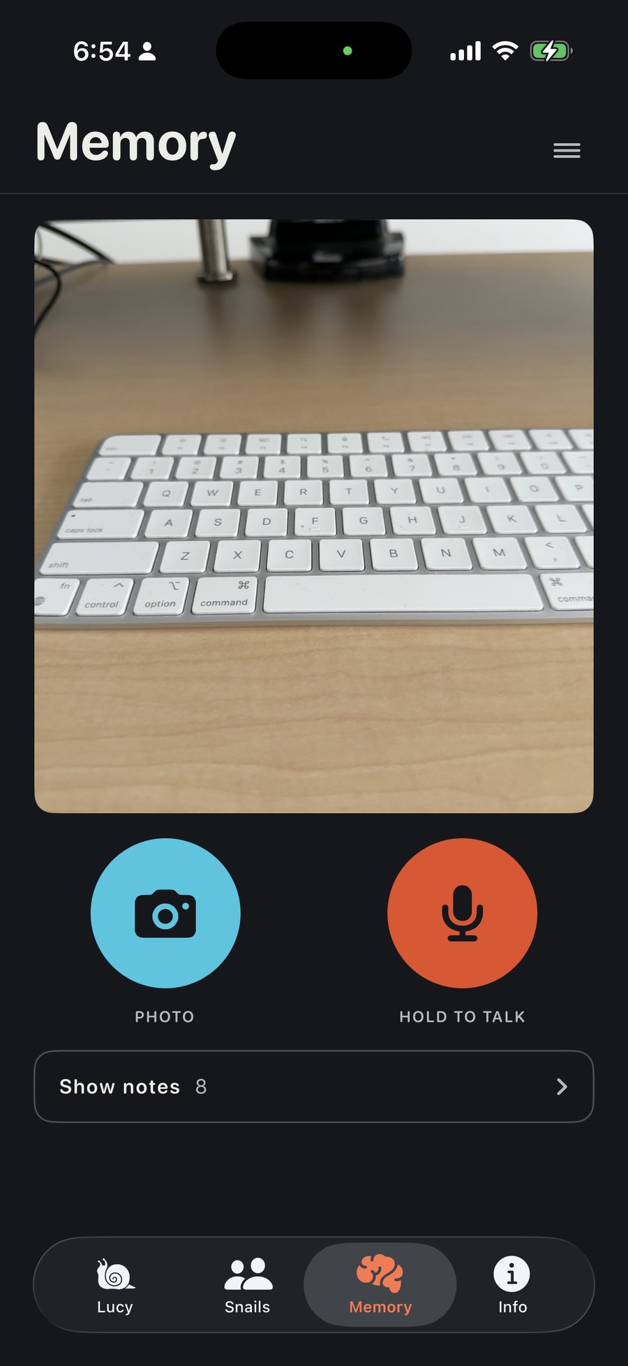 The Memory tab with the camera viewfinder