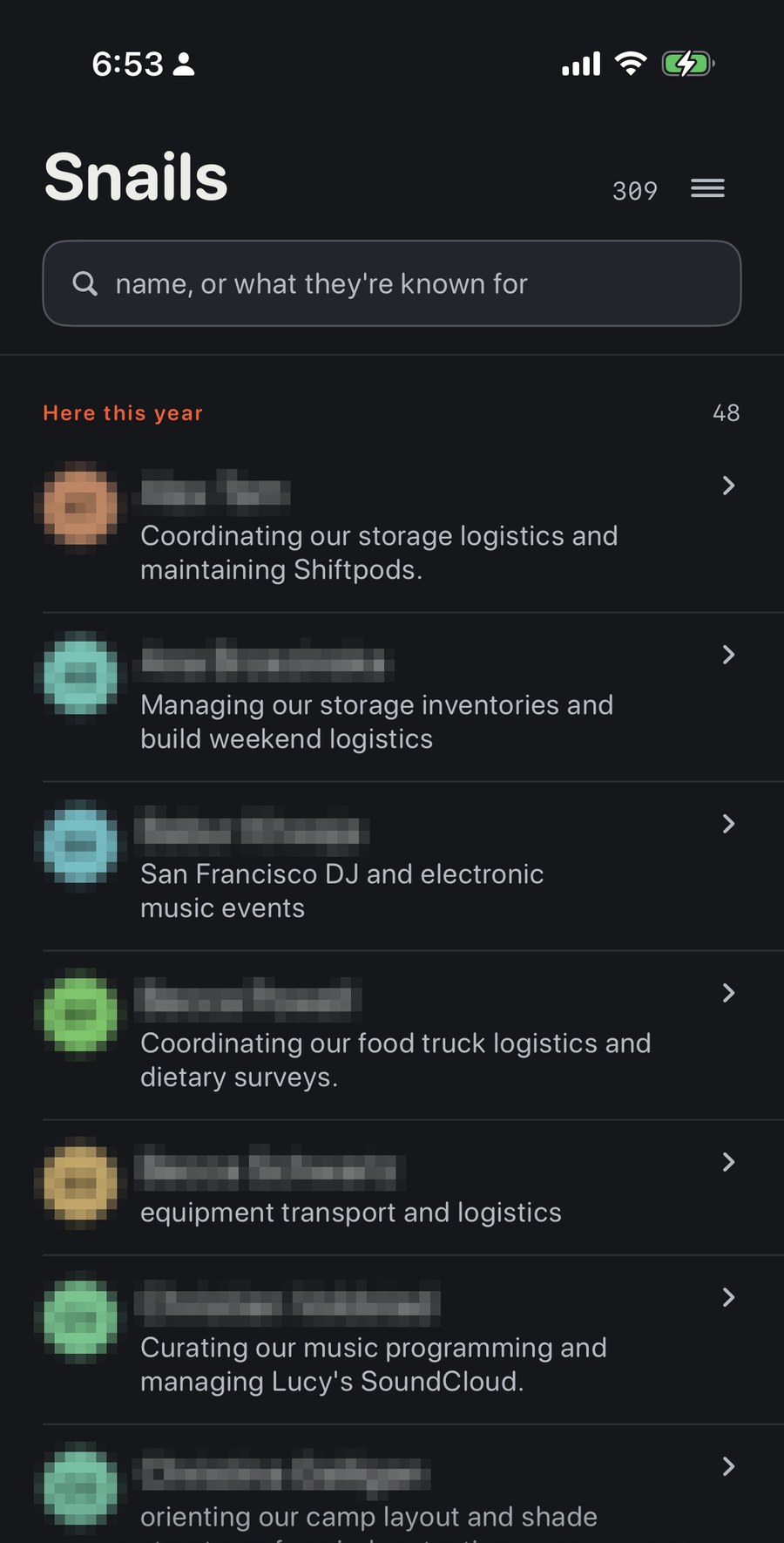 The people directory, names blurred